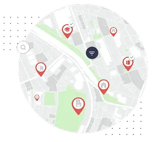 Map showing property locations with pins